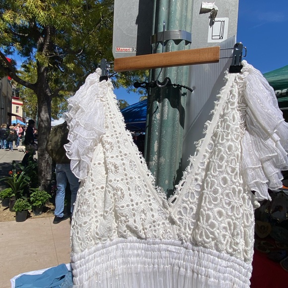 Free people BHDLN gauze white maxi backless crochet dress 7o’s style - Picture 4 of 6